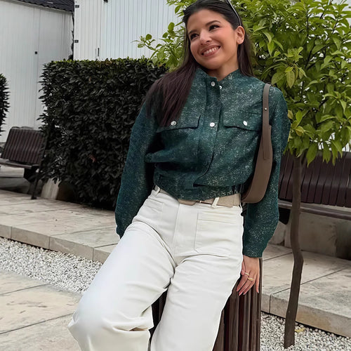 Damen Lässige Oversized-Jacke mit Knopfverschluss R&B