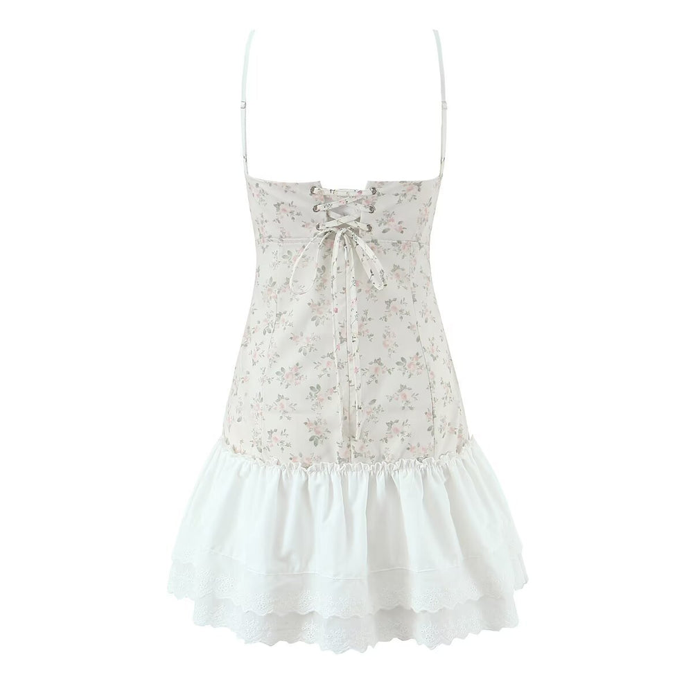 Damen luftiges Sommerkleid mit floralem Muster und voluminösem Rüschensaum R&B