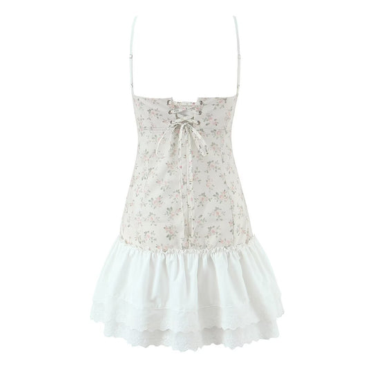 Damen luftiges Sommerkleid mit floralem Muster und voluminösem Rüschensaum R&B