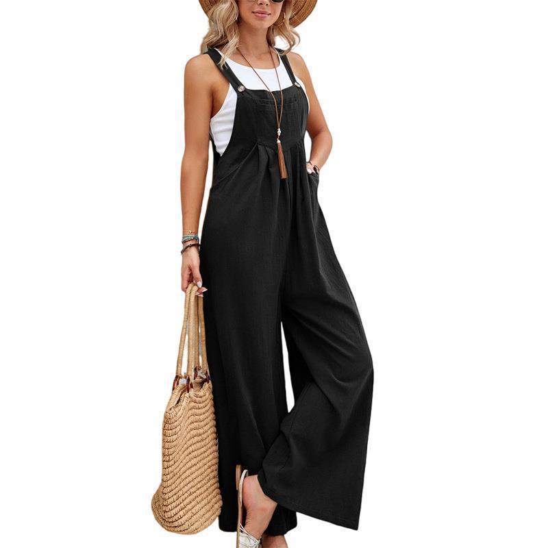 Damen trendiger Jumpsuit mit weitem Bein und verstellbaren Trägern R&B