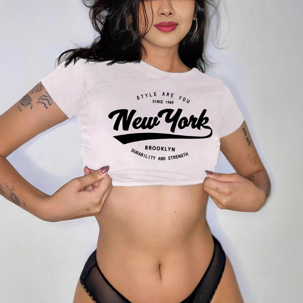 Damen Crop-T-Shirt mit kreativem New York Aufdruck R&B