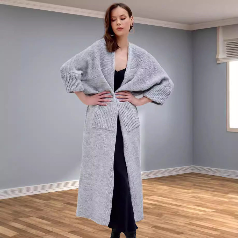 Damen Grobstrickmantel mit praktischen Taschen und elegantem V-Ausschnitt R&B