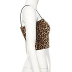 Damen trendiges Crop-Top mit animalischem Print und schmalen Spaghetti-Trägern R&B