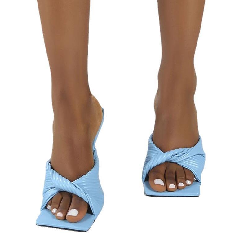 Damen elegante Mules mit raffiniertem Rippendesign und hochhackigem Absatz R&B