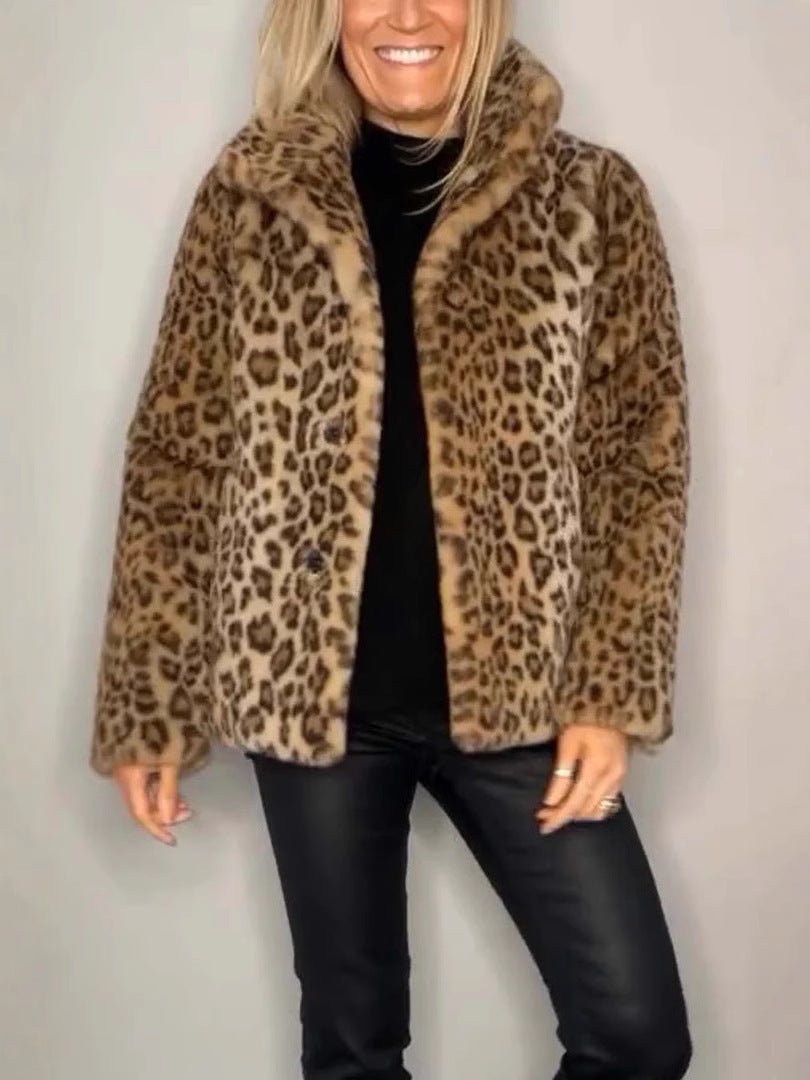 R&B | Mantel - Kunstpelz - Oversized Fit - Reverskragen - Leopardenprint