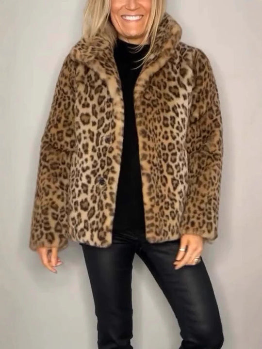 R&B | Mantel Faux Fur Übergröße Passform Tierdruck Offene Vorderseite Reverskragen