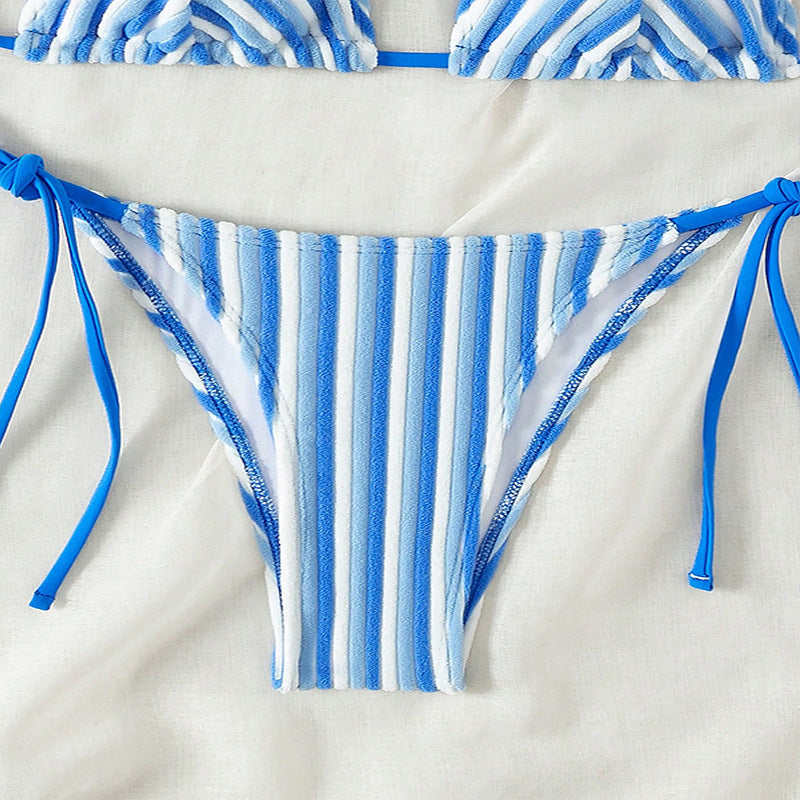 Damen Bikinislip mit verstellbaren Bindändern und Streifenmuster