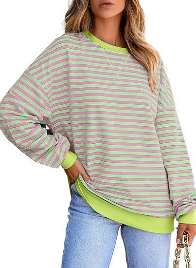 Damen Lässiger Sweater mit Breiten Streifen R&B