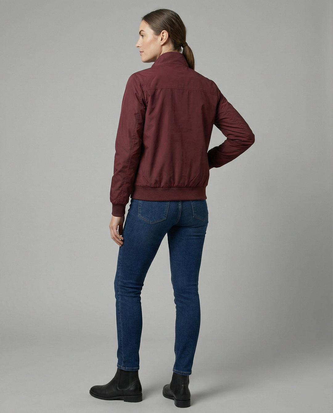 Damen leichte Stehkragen-Übergangsjacke mit Frontreißverschluss und Nahttaschen R&B