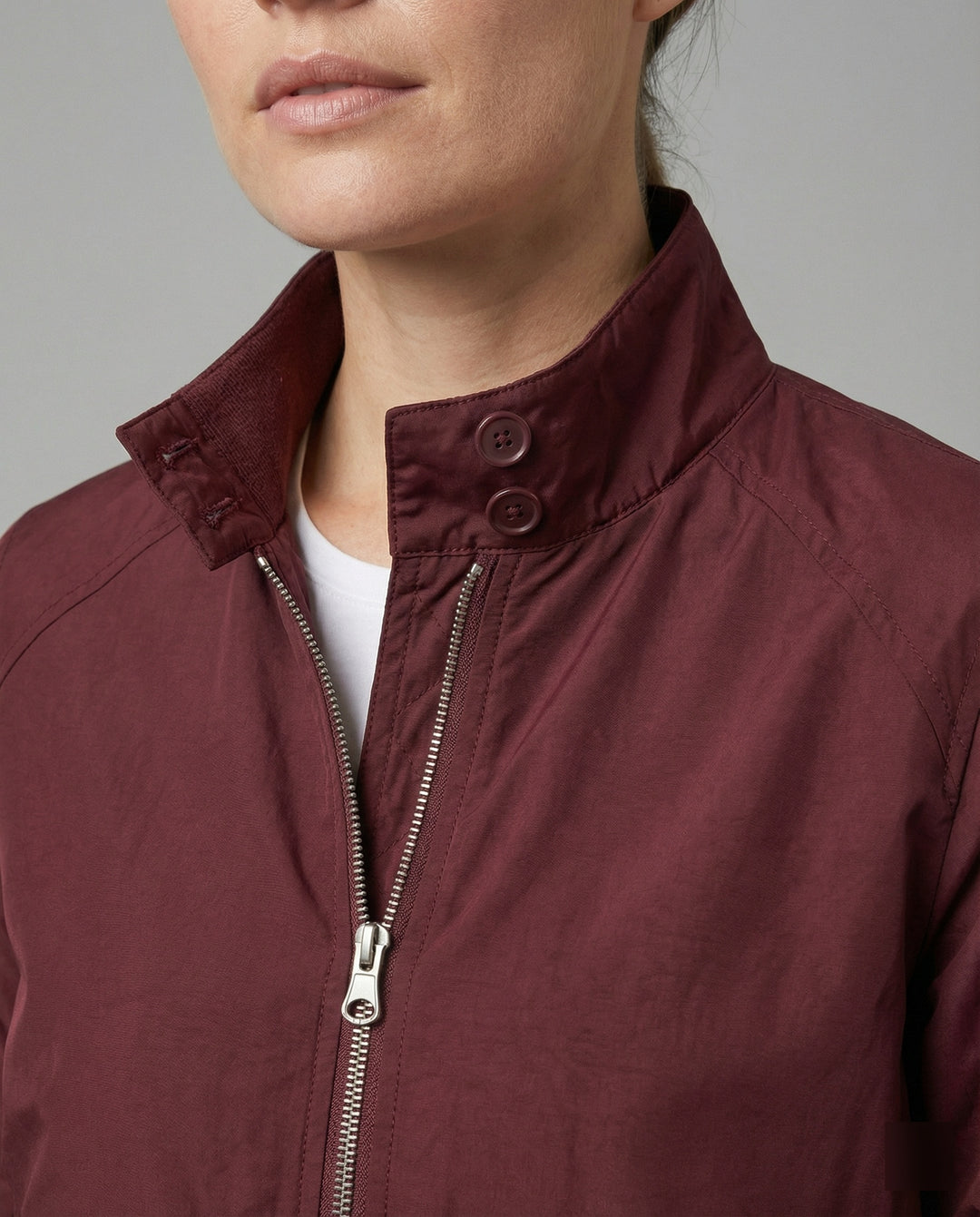 Damen leichte Stehkragen-Übergangsjacke mit Frontreißverschluss und Nahttaschen R&B