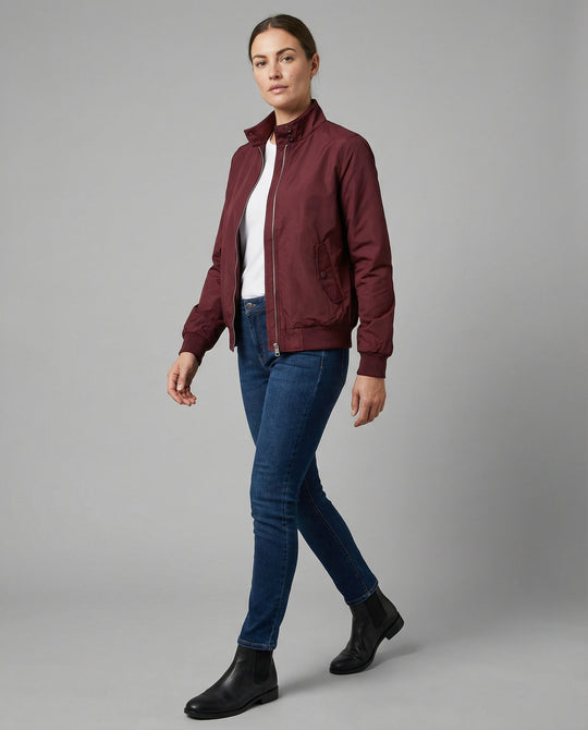 Damen leichte Stehkragen-Übergangsjacke mit Frontreißverschluss und Nahttaschen R&B