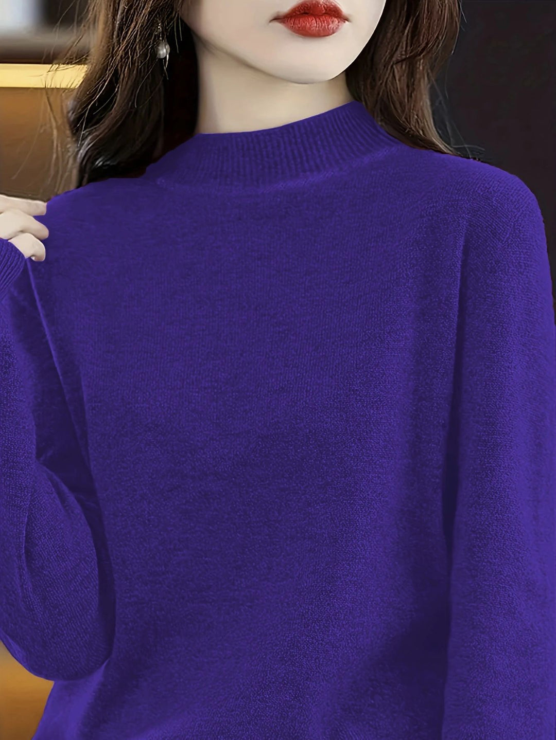Damen Hochwertiger Pullover mit Stehkragen aus feinem Strick R&B