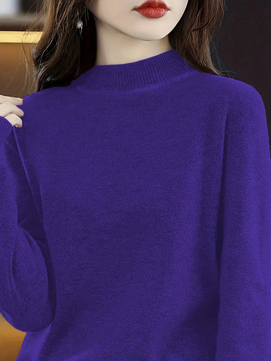 Damen Hochwertiger Pullover mit Stehkragen aus feinem Strick R&B