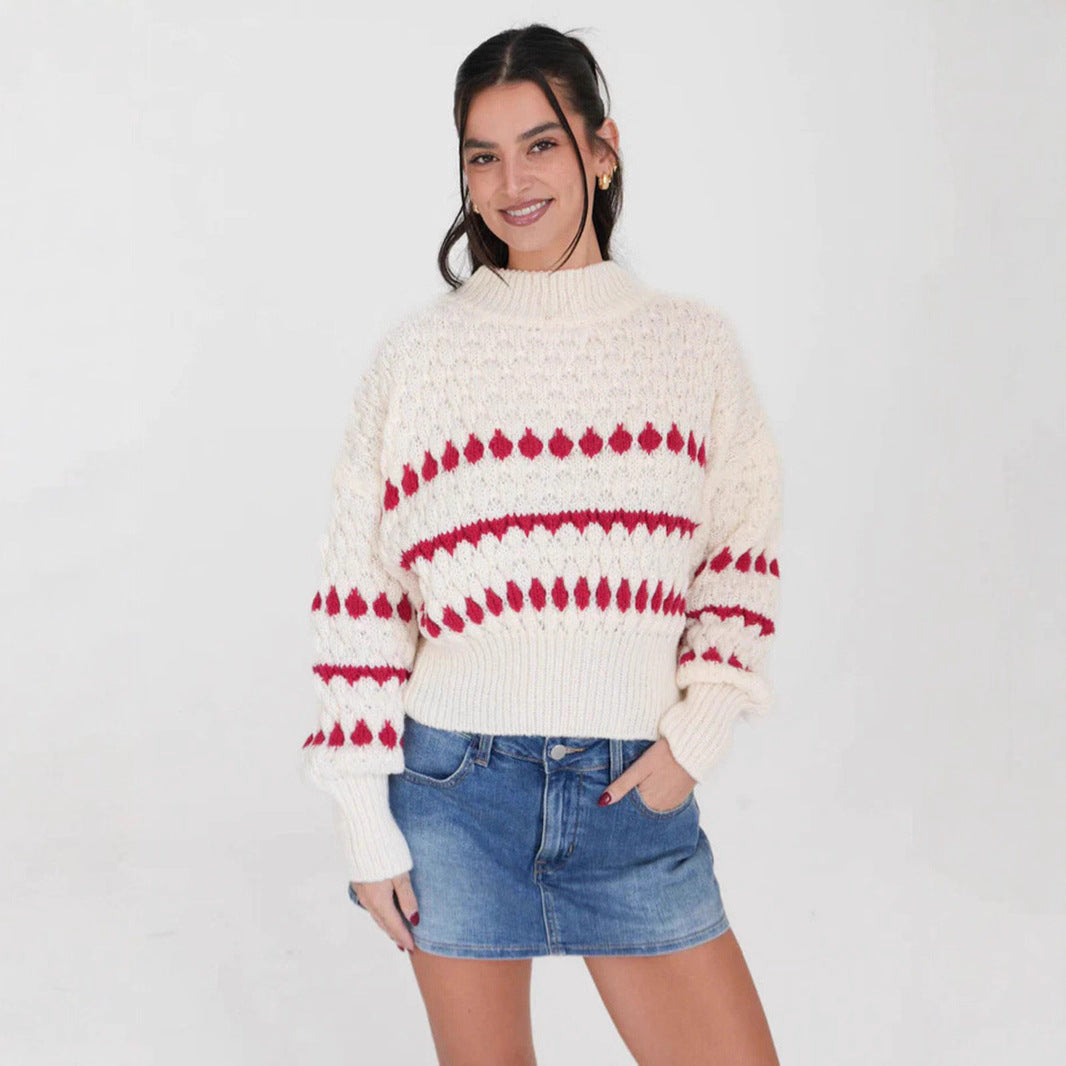Damen Strickpullover mit modernem Zopfmuster und voluminösen Ärmeln R&B