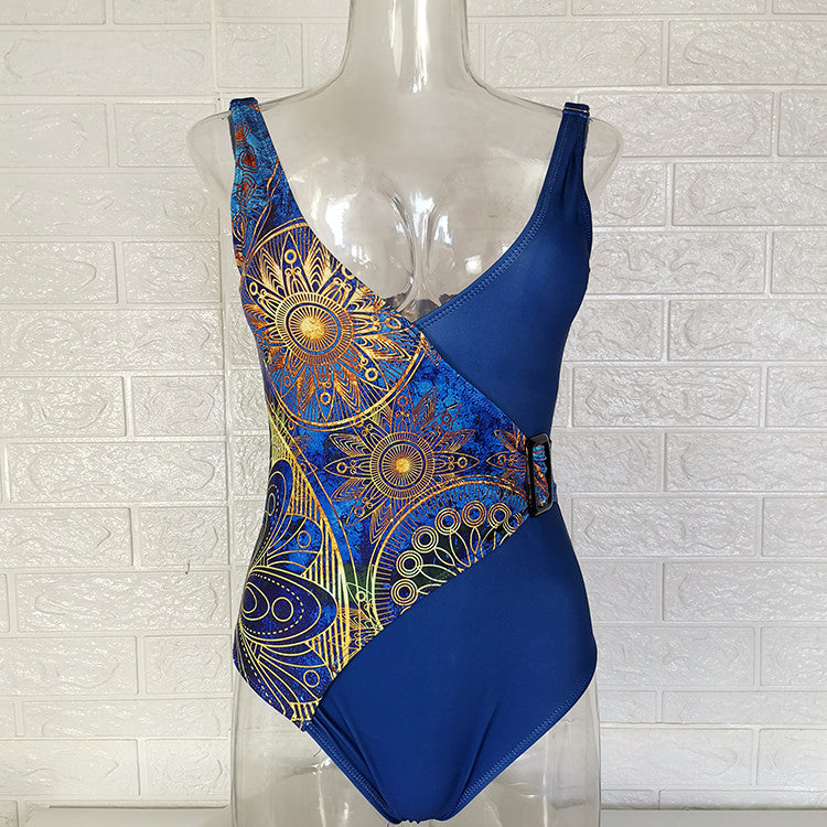 Damen Einteiliger Badeanzug mit asymmetrischem Leo-Muster R&B