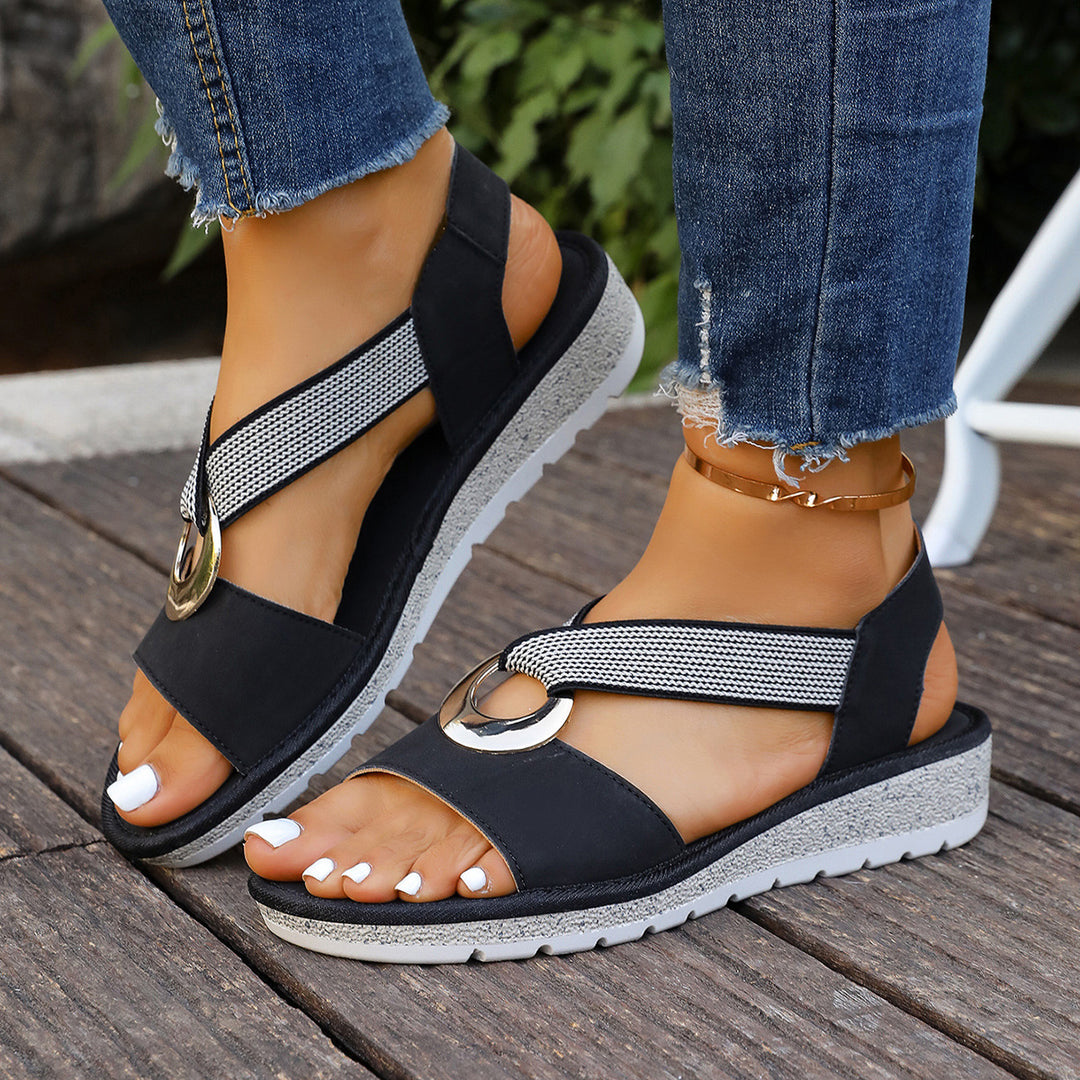 Damen Komfortable Sandalen mit Elastik-Riemen und modischem Ringdetail R&B