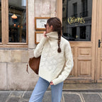 Damen gemütlicher Pullover mit hohem Kragen und Kabelstrick R&B