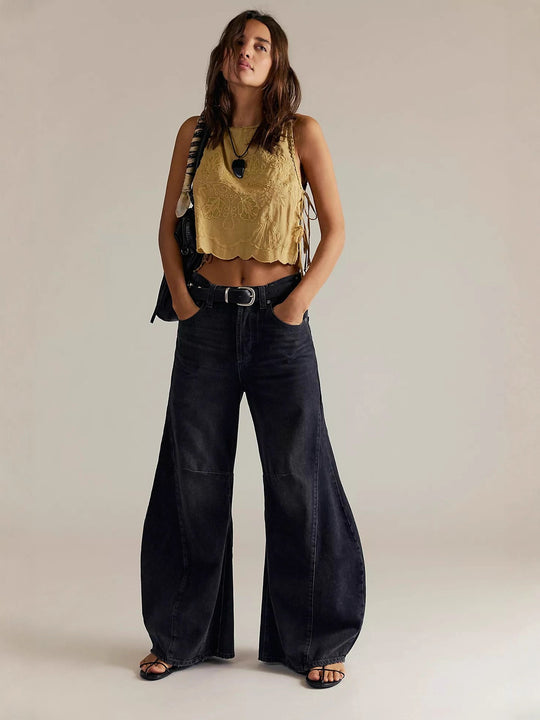 Damen Overdye Jeans mit weitem Schnitt