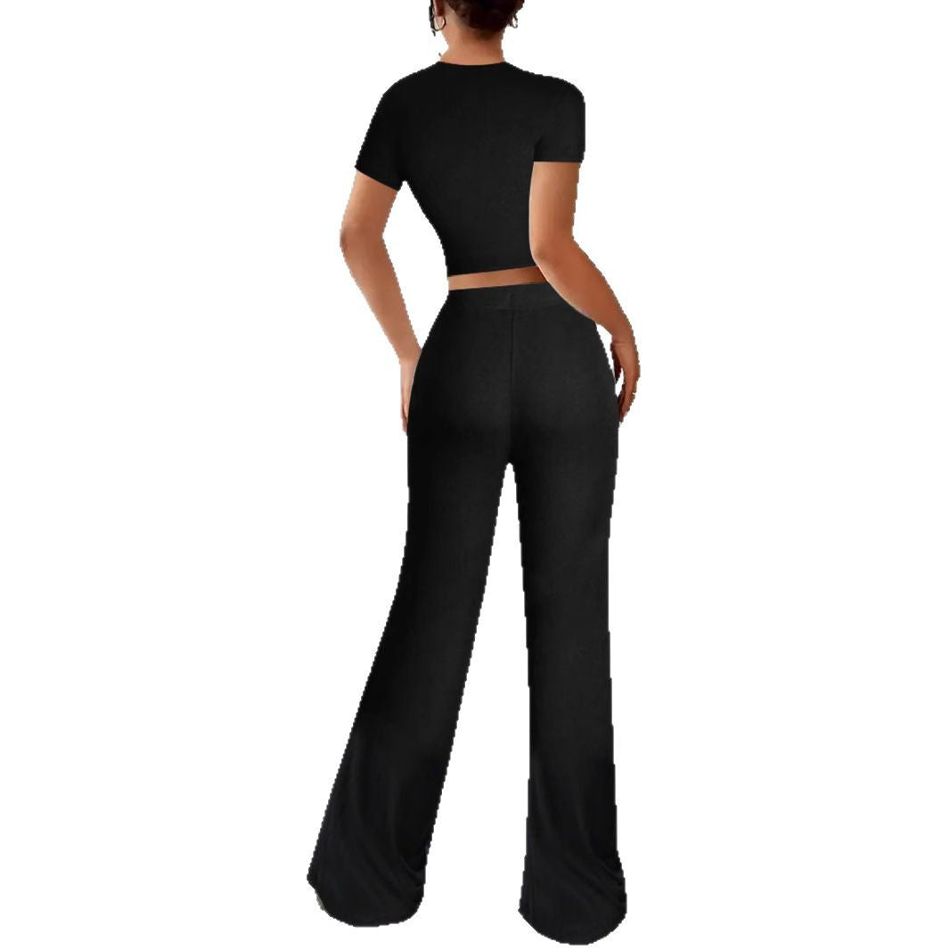 Damen Lässiges Lounge-Set mit Crop-Oberteil und weitem Schnitt R&B