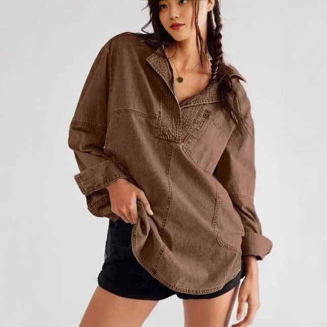 Damen Denim-Shirt mit detailreicher Steppung und lässigem Schnitt R&B