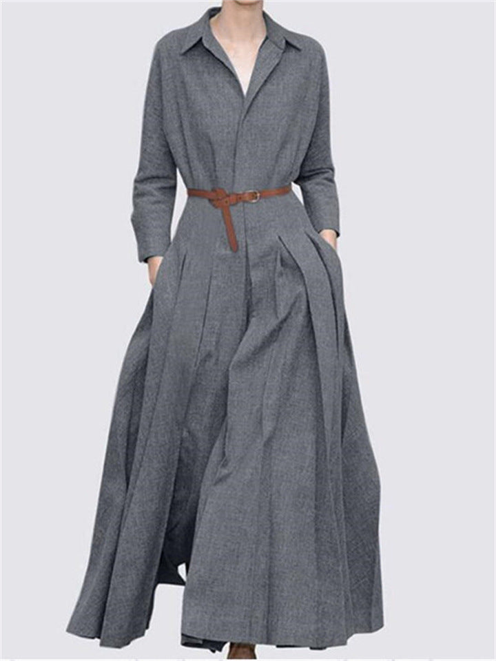 Damen Maxikleid mit eleganten Falten und taillierbarem Gürtel