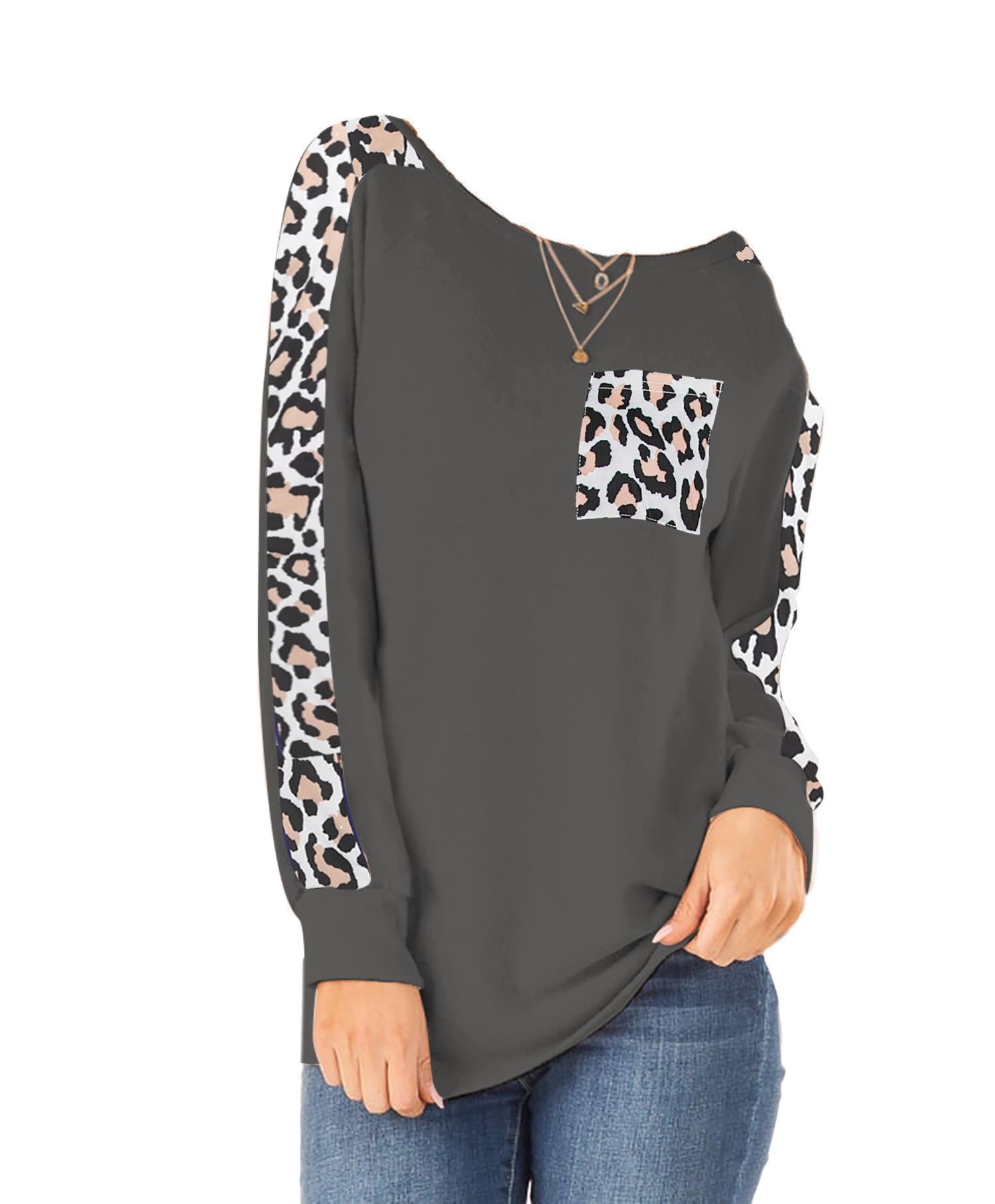 Damen Modischer Langarmshirt mit Leoparden-Applikationen R&B