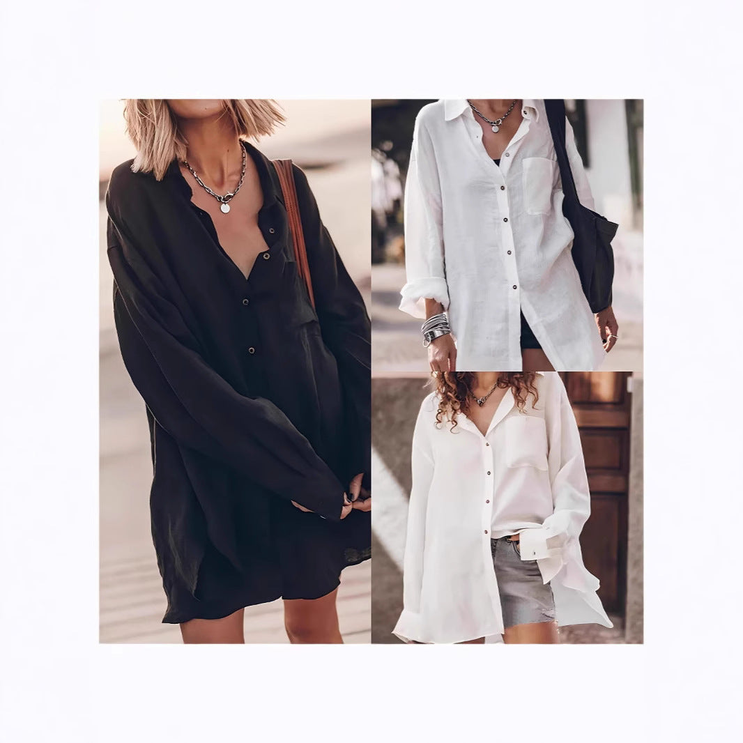 Damen lässige Oversized-Bluse aus Leinen R&B