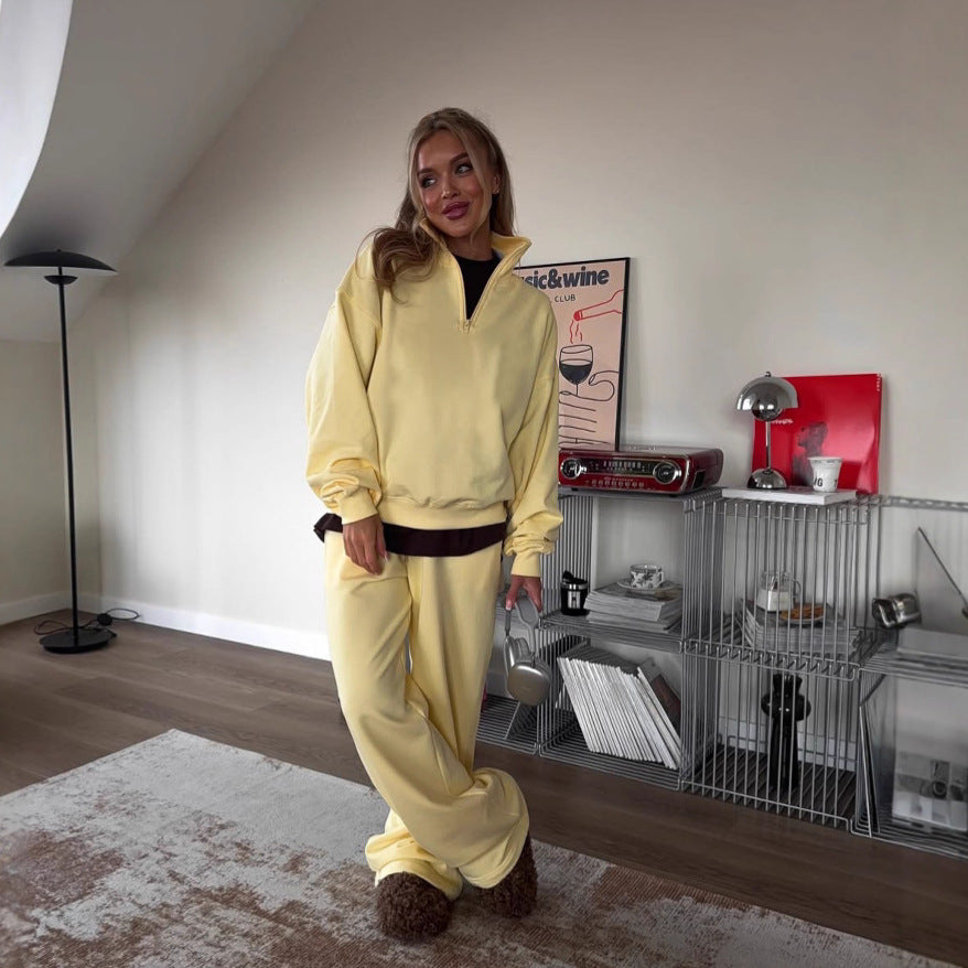 Damen sportlicher Kapuzenpullover mit hohem Kragen und breitem Schnitt R&B