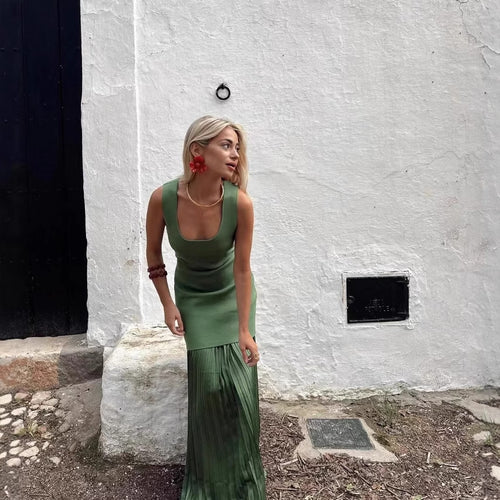 Damen Maxikleid mit plissiertem Rock und körpernahem Oberteil R&B