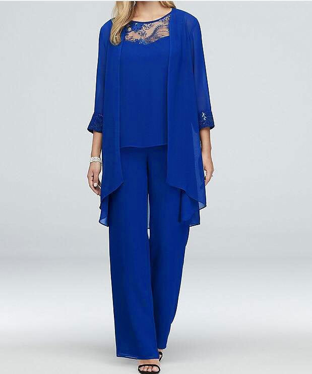 Damen nan fließendes Chiffon-Abendensemble mit Spitzenbesatz, Kimono-Cardigan und weiter Palazzohose R&B