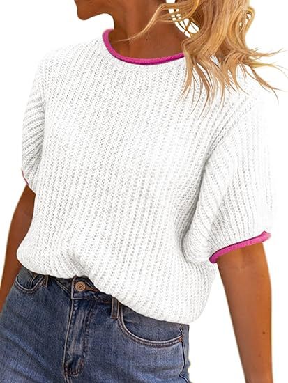 Damen lässiges Ripp-Strickoberteil mit kontrastierenden Abschlüssen R&B
