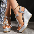 Damen Wedge-Sandalen mit Schmuckdetails R&B