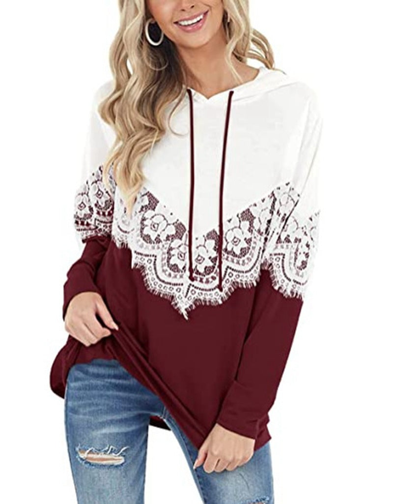 Damen Kapuzenpullover mit kunstvoller Spitzenapplikation R&B
