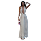 Damen Maxikleid mit tiefem V-Ausschnitt und eleganten Drapierungen R&B