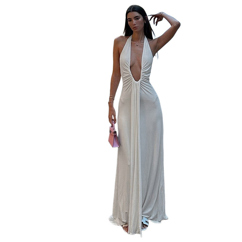 Damen Maxikleid mit tiefem V-Ausschnitt und eleganten Drapierungen R&B