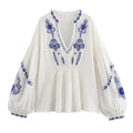Damen Bluse mit verspieltem floralen Stickdesign und voluminösen Ärmeln R&B