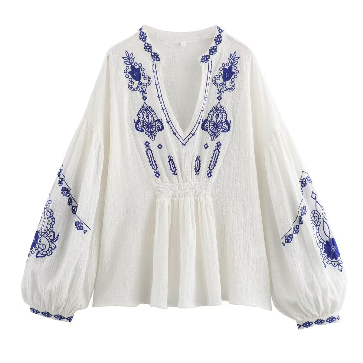 Damen Bluse mit verspieltem floralen Stickdesign und voluminösen Ärmeln R&B