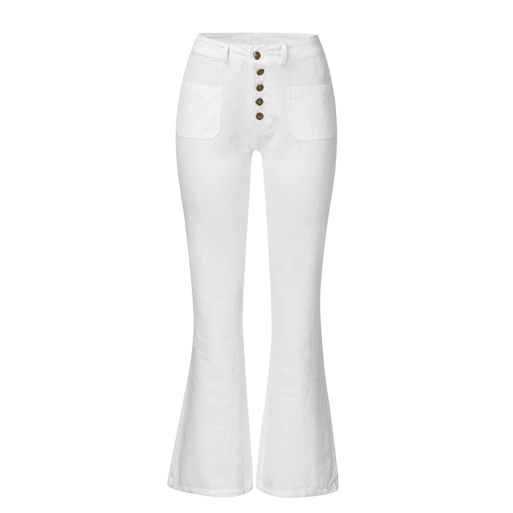 Damen Flared Jeans mit hohem Bund und dekorativen Knöpfen