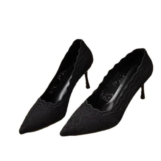 Damen eleganter spitzer High Heel Schuhe mit zartem Spitzen-Design R&B
