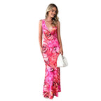 Damen figurbetontes Maxikleid mit floralem Design und elegantem Cowl-Ausschnitt R&B