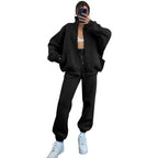 Damen gemütliches Sweatsuit mit hoher Kragen und praktischen Taschen R&B