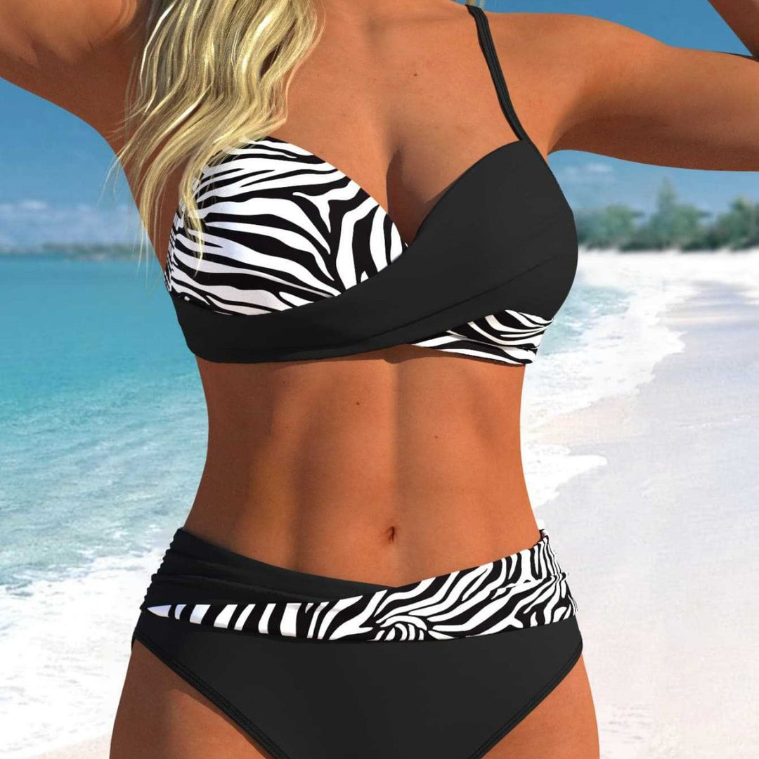 Damen Sportliches Bikini-Set mit Wickeldesign und hohem Bund R&B