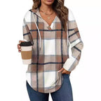 Damen lässige Karobluse mit Kapuze R&B