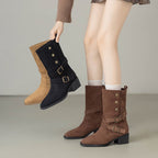 Damen Modische Stiefeletten mit verstellbaren Riemen und robustem Blockabsatz R&B