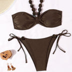 Damen Eleganter Bandeau-Bikini mit dekorativen Perlen R&B