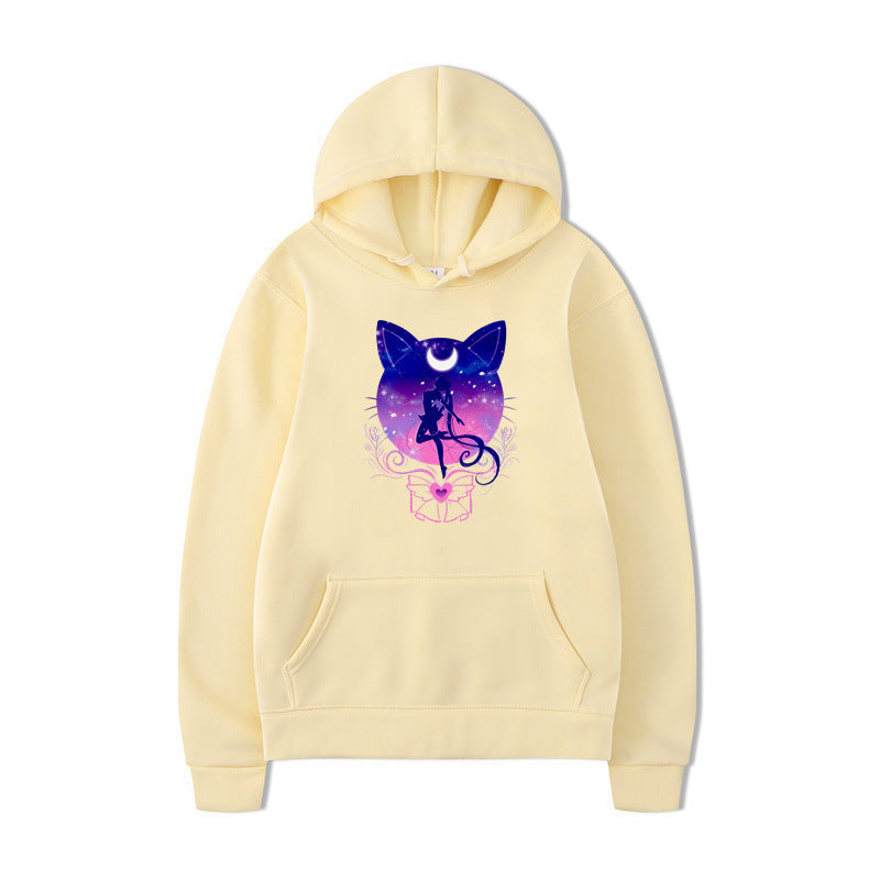 Damen Kapuzenpullover mit künstlerischem Katzenmotiv und bequemer Passform R&B
