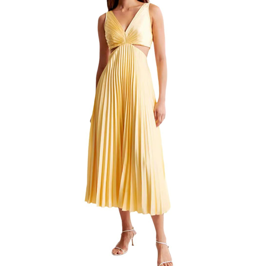 Damen nan plissiertes Midikleid mit gedrehter Bustierpartie und seitlichen Cut-Outs R&B
