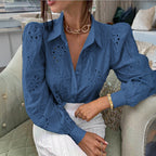 Damen Transparente Bluse mit Stickereien und Rüschendetails R&B