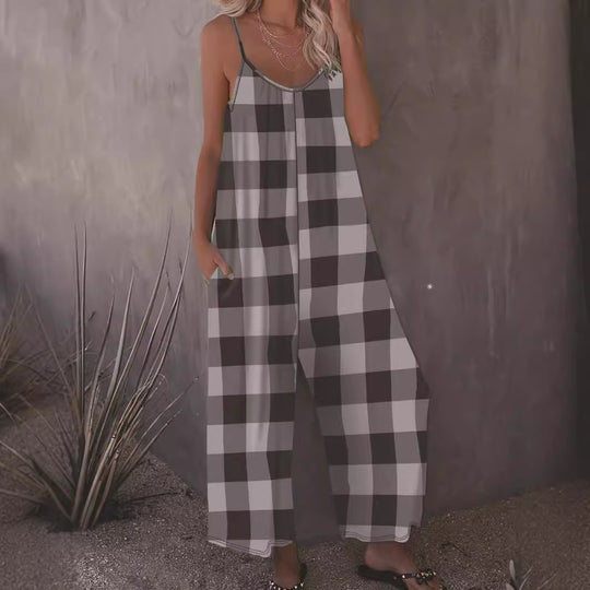Damen Lässiger Jumpsuit im karierten Design mit praktischen Taschen R&B