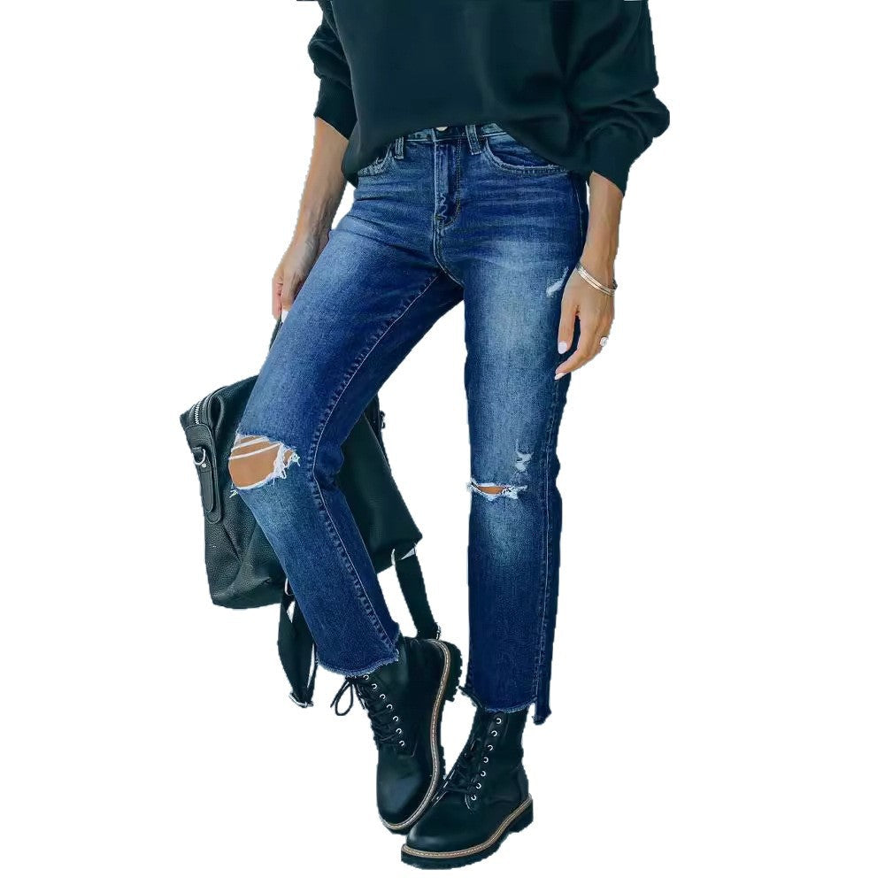 Damen Ripped High-Waist Jeans im trendigen Vintage-Stil R&B